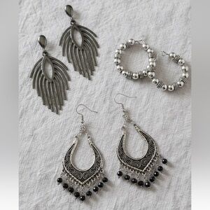Boho Silver Earring Collection - 3 Pair Statement Set